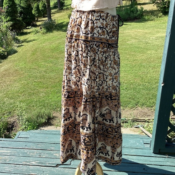 Tiered boho cottagecore upcycled bedspread elastic drawstring maxi skirt sm to L - Picture 4 of 16